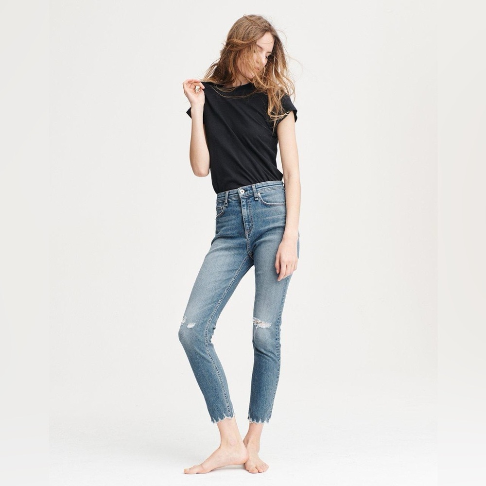 Rag & Bone  Women's Nina High Rise Skinny Distressed Stretch Jeans Holes Size 30